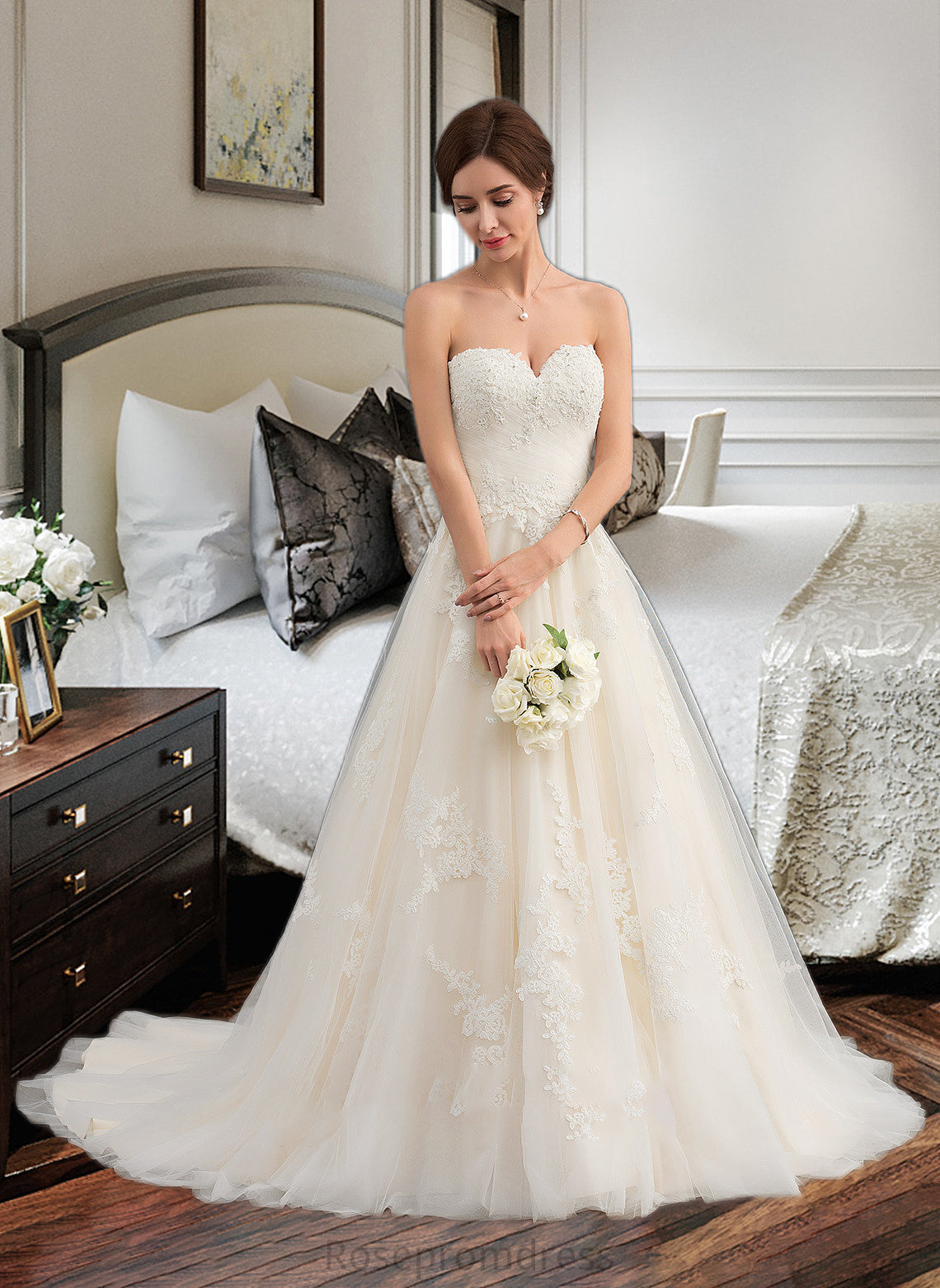 Julie Ball-Gown/Princess Sweetheart Court Train Tulle Wedding Dress With Ruffle Beading SRSP0013766
