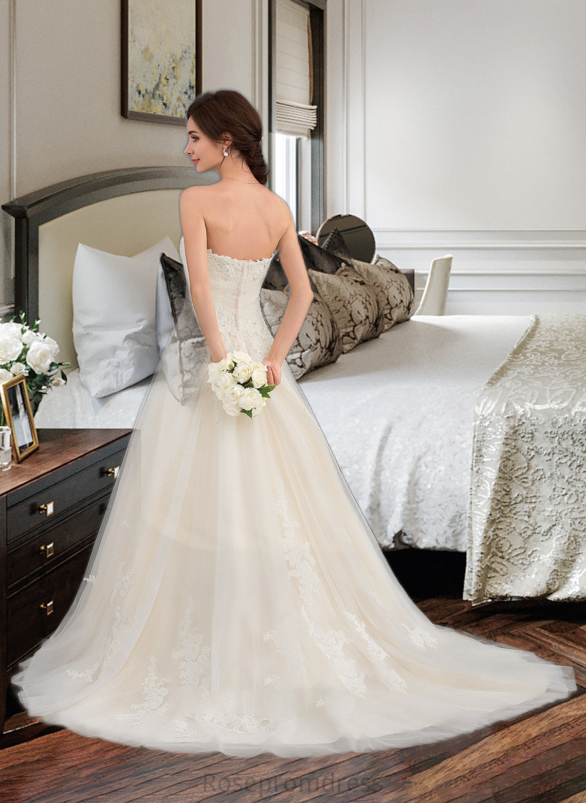 Julie Ball-Gown/Princess Sweetheart Court Train Tulle Wedding Dress With Ruffle Beading SRSP0013766