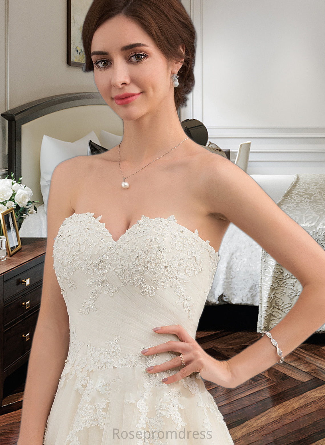 Julie Ball-Gown/Princess Sweetheart Court Train Tulle Wedding Dress With Ruffle Beading SRSP0013766