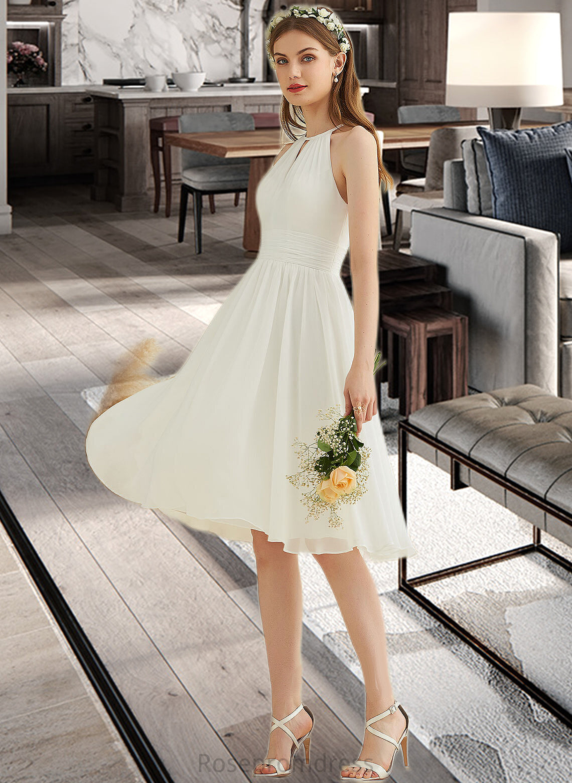 Heidy A-Line Knee-Length Chiffon Wedding Dress SRSP0013778
