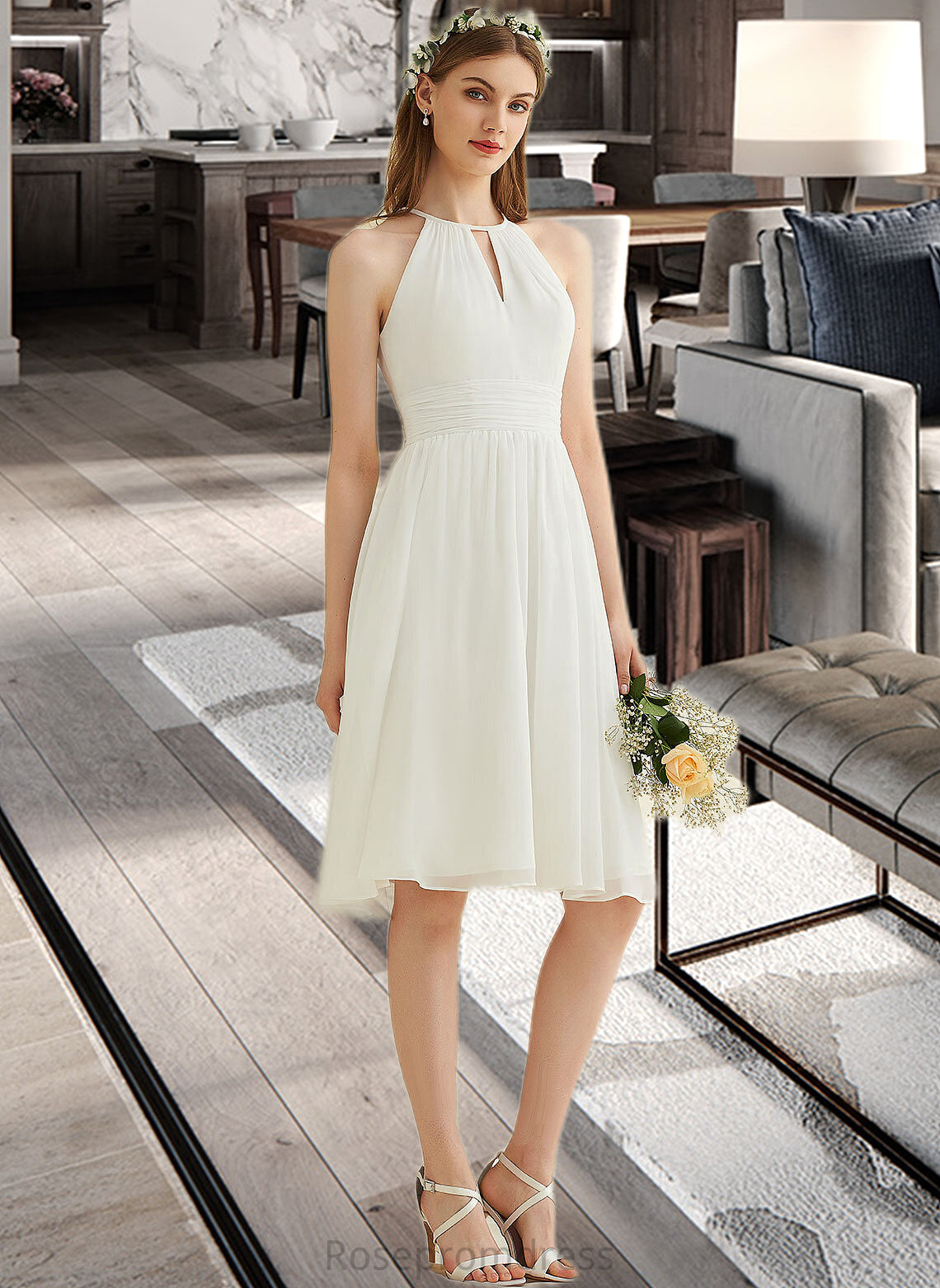 Heidy A-Line Knee-Length Chiffon Wedding Dress SRSP0013778