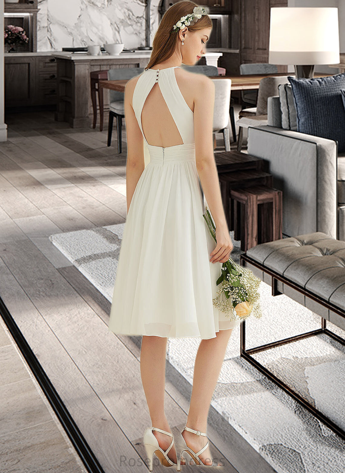 Heidy A-Line Knee-Length Chiffon Wedding Dress SRSP0013778