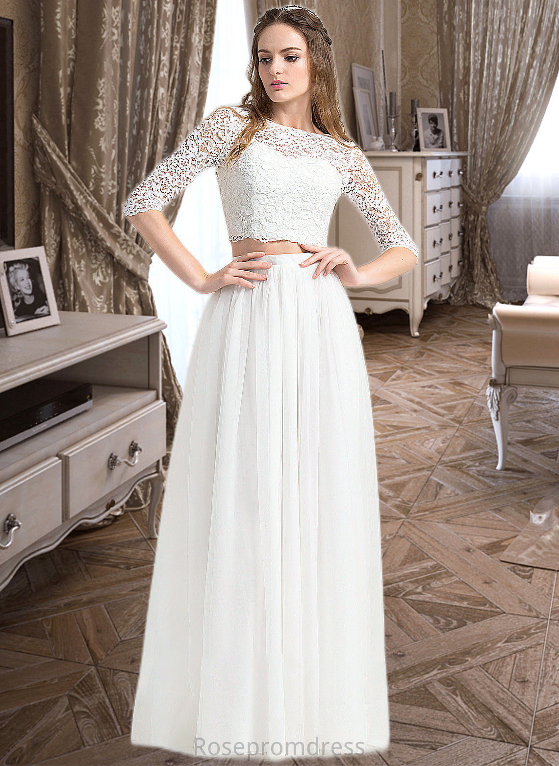 Gwendoline A-Line Scoop Neck Floor-Length Tulle Wedding Dress SRSP0013787