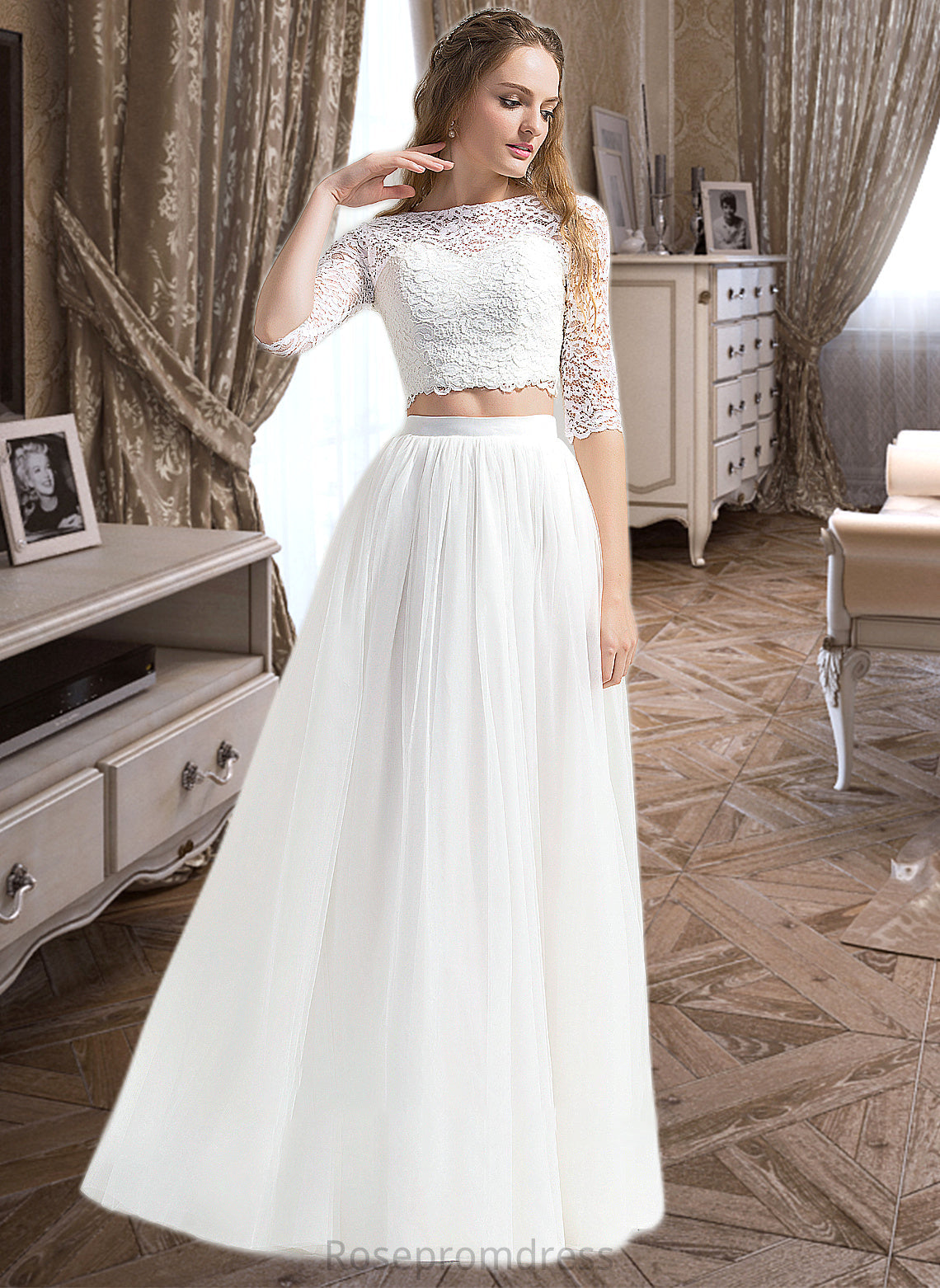 Gwendoline A-Line Scoop Neck Floor-Length Tulle Wedding Dress SRSP0013787