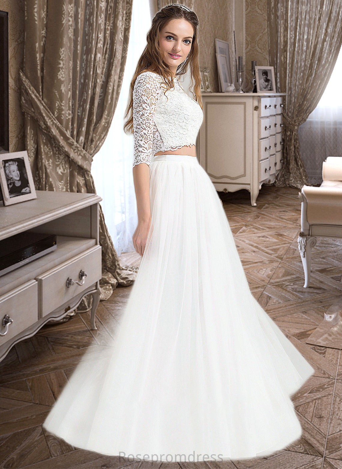 Gwendoline A-Line Scoop Neck Floor-Length Tulle Wedding Dress SRSP0013787