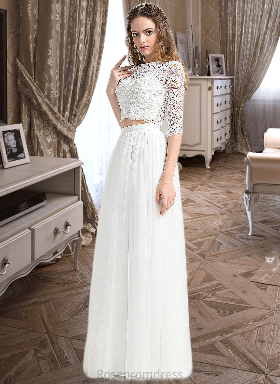 Gwendoline A-Line Scoop Neck Floor-Length Tulle Wedding Dress SRSP0013787