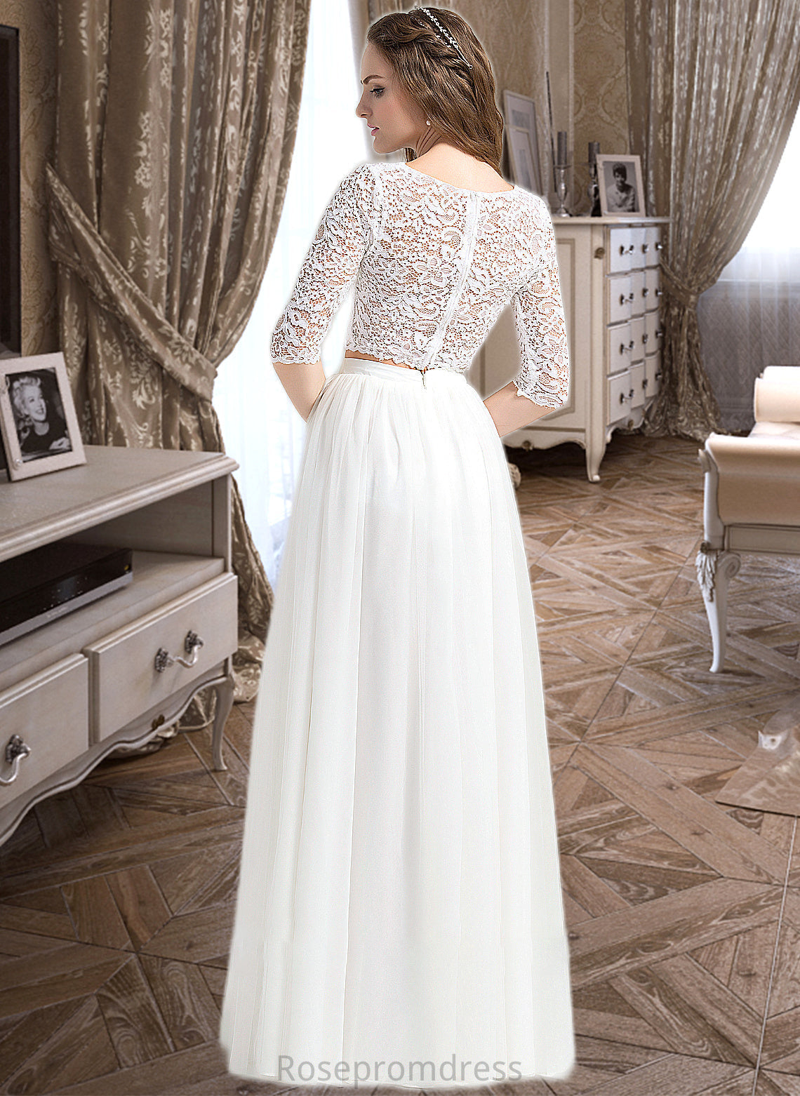 Gwendoline A-Line Scoop Neck Floor-Length Tulle Wedding Dress SRSP0013787