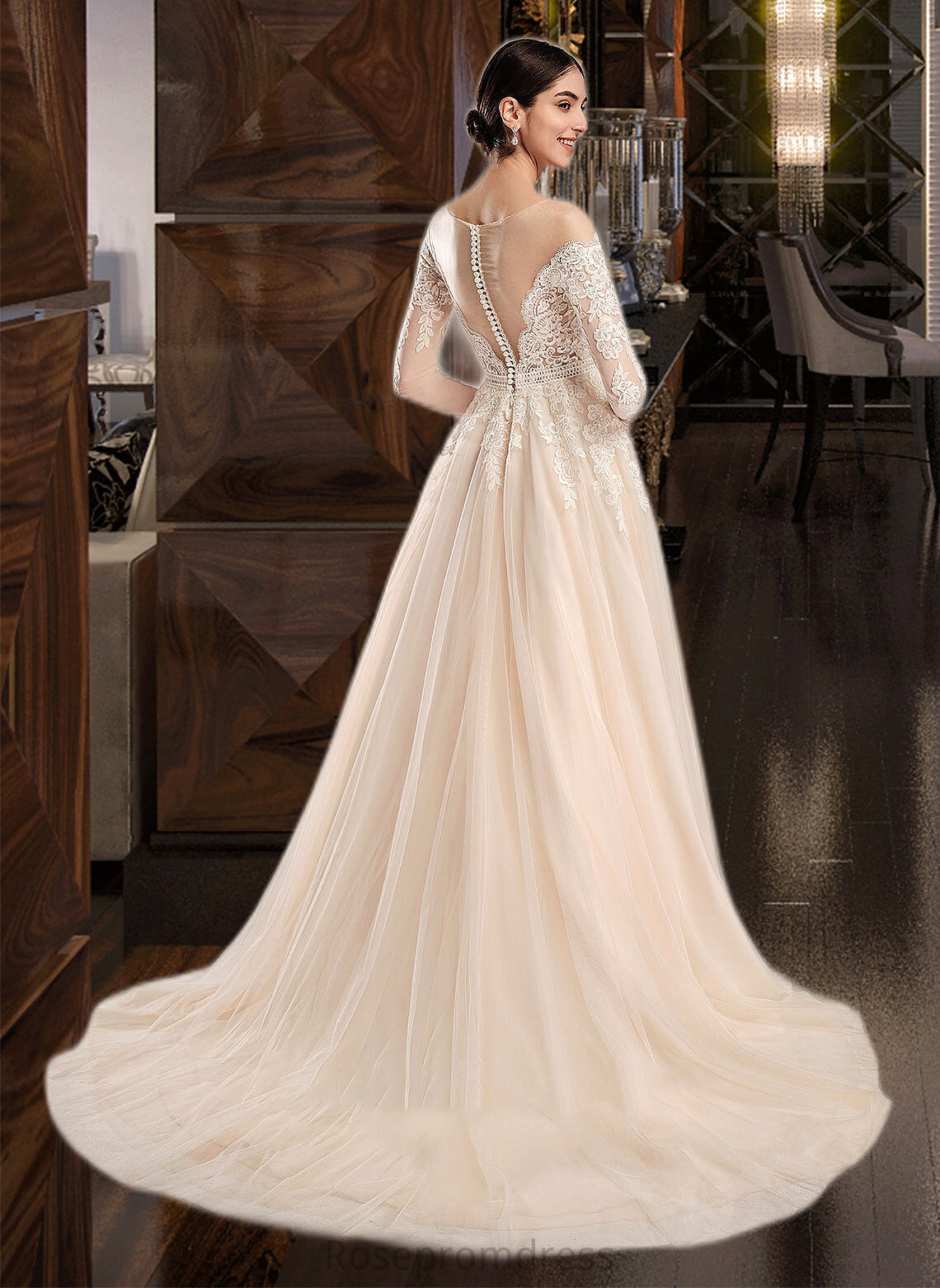 Marcia Ball-Gown/Princess Illusion Chapel Train Wedding Dress With Sequins SRSP0013798
