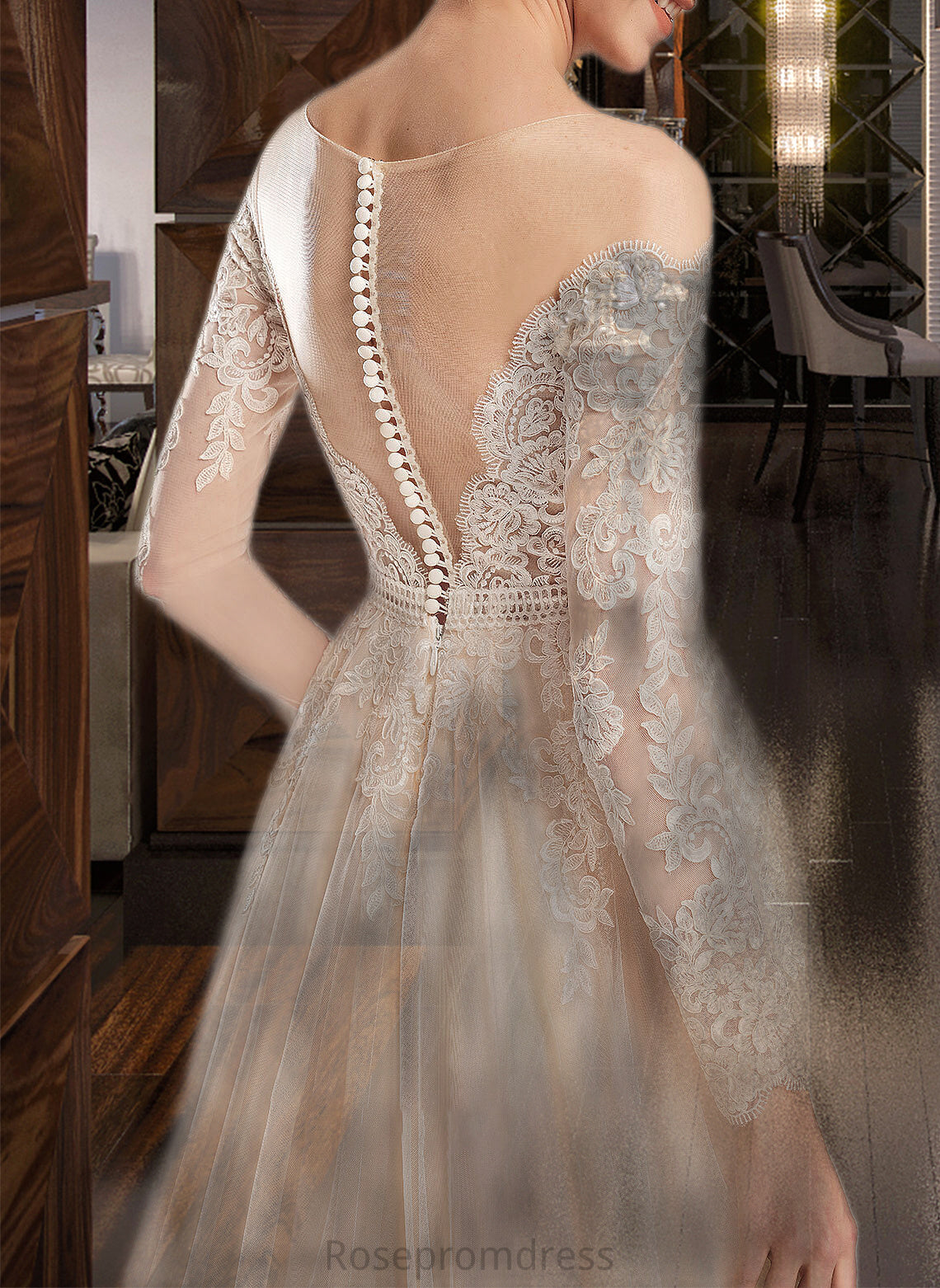 Marcia Ball-Gown/Princess Illusion Chapel Train Wedding Dress With Sequins SRSP0013798