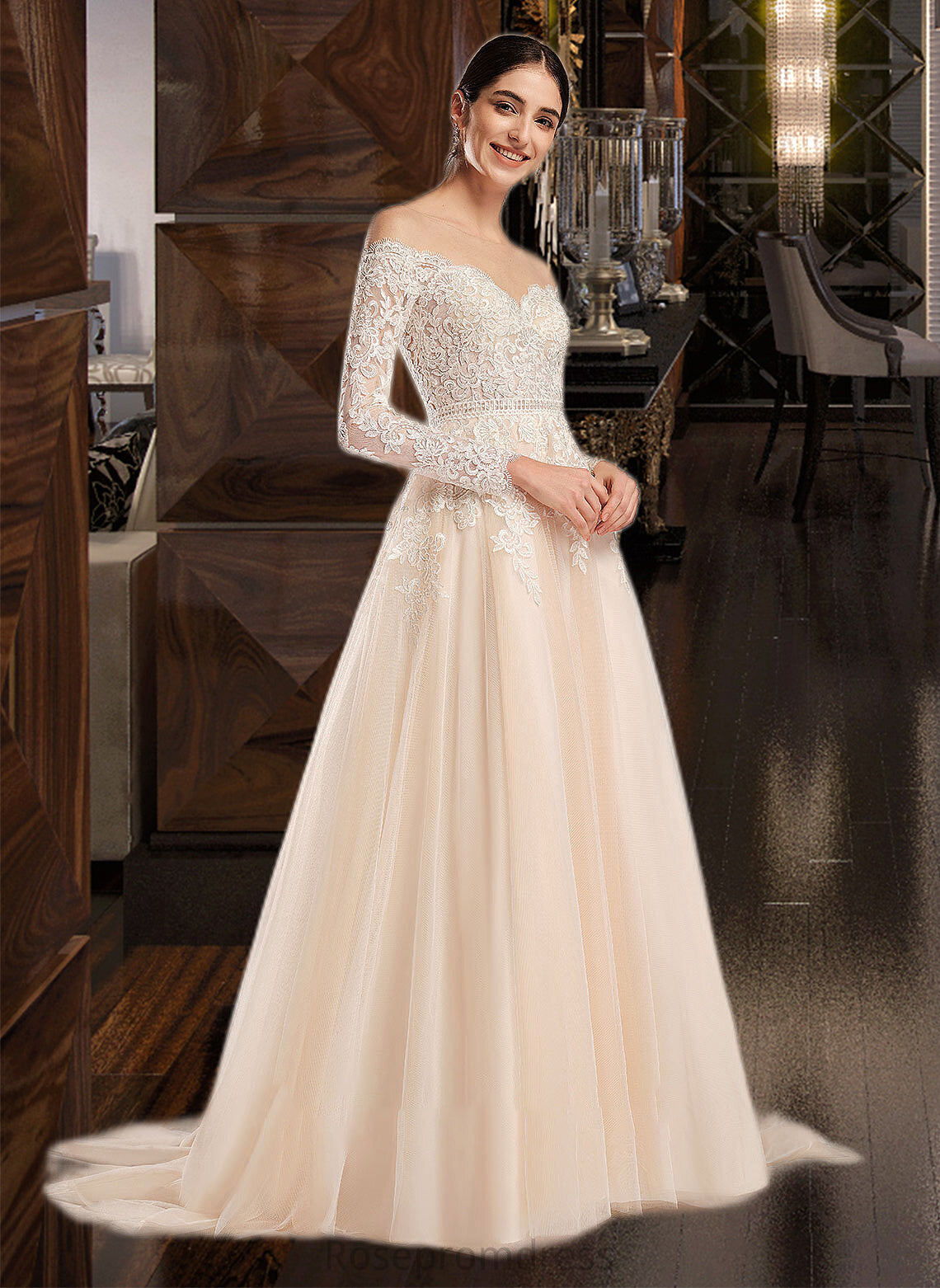 Marcia Ball-Gown/Princess Illusion Chapel Train Wedding Dress With Sequins SRSP0013798