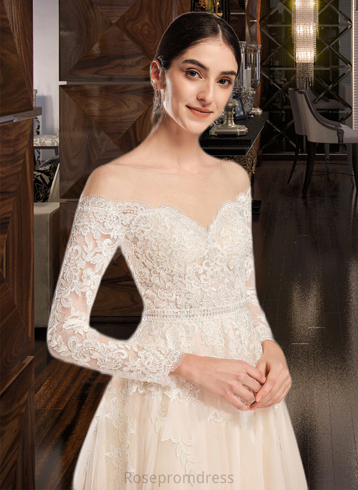 Marcia Ball-Gown/Princess Illusion Chapel Train Wedding Dress With Sequins SRSP0013798