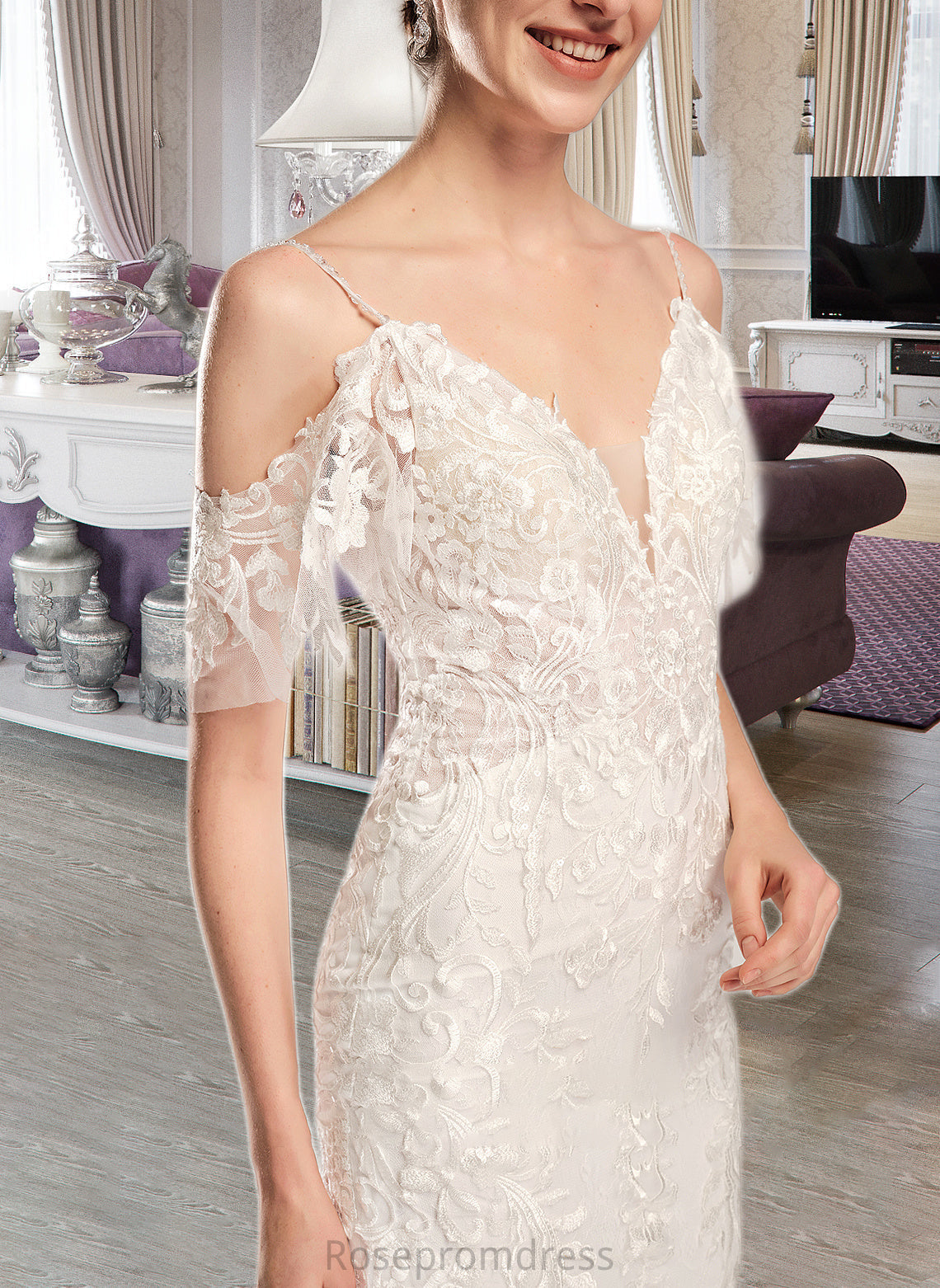 Areli Trumpet/Mermaid V-neck Chapel Train Wedding Dress With Beading Sequins SRSP0013802