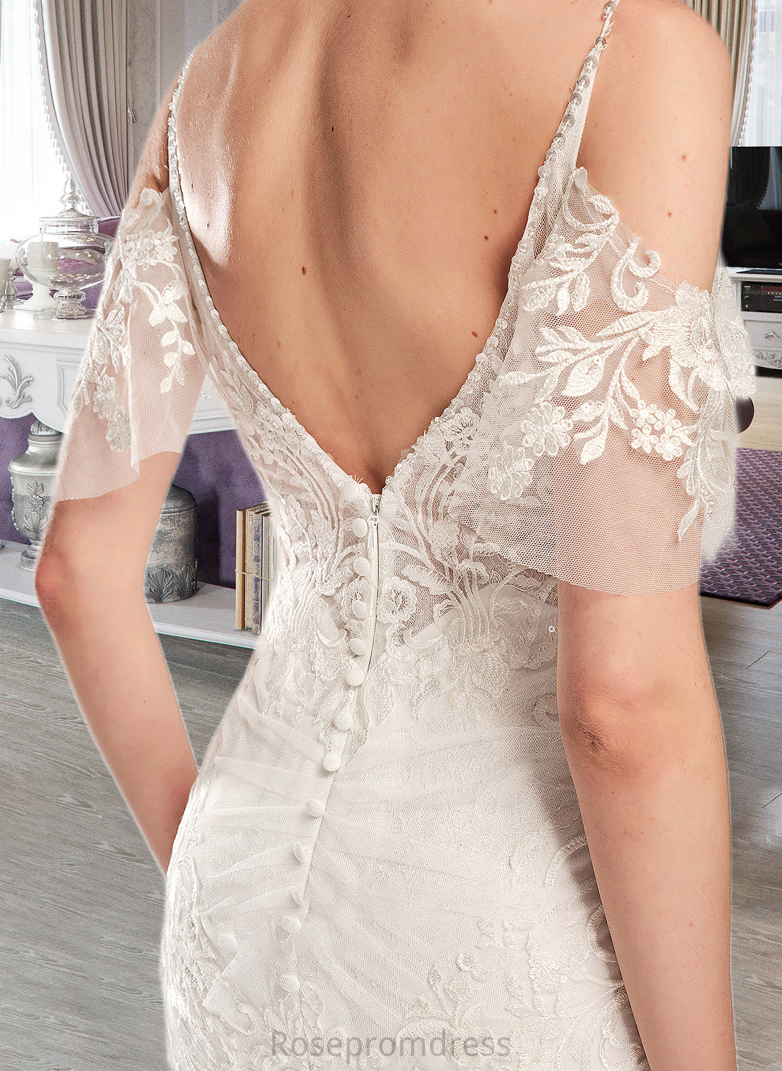 Areli Trumpet/Mermaid V-neck Chapel Train Wedding Dress With Beading Sequins SRSP0013802