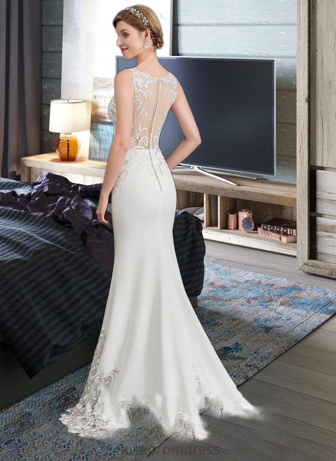 Izabelle Trumpet/Mermaid V-neck Court Train Stretch Crepe Wedding Dress SRSP0013803