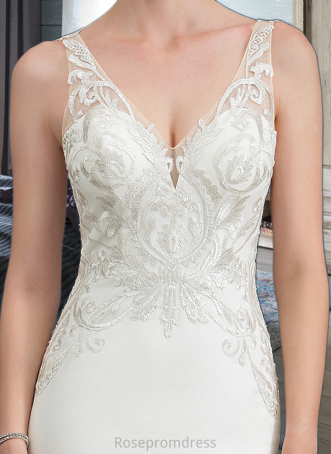 Izabelle Trumpet/Mermaid V-neck Court Train Stretch Crepe Wedding Dress SRSP0013803