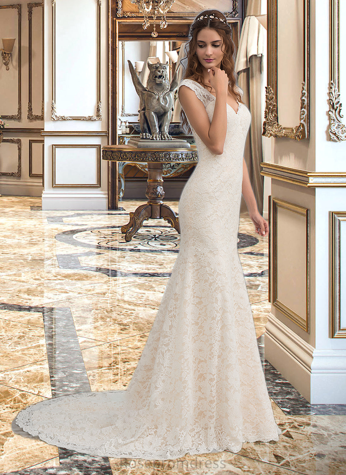 Amara Trumpet/Mermaid V-neck Court Train Lace Wedding Dress SRSP0013804