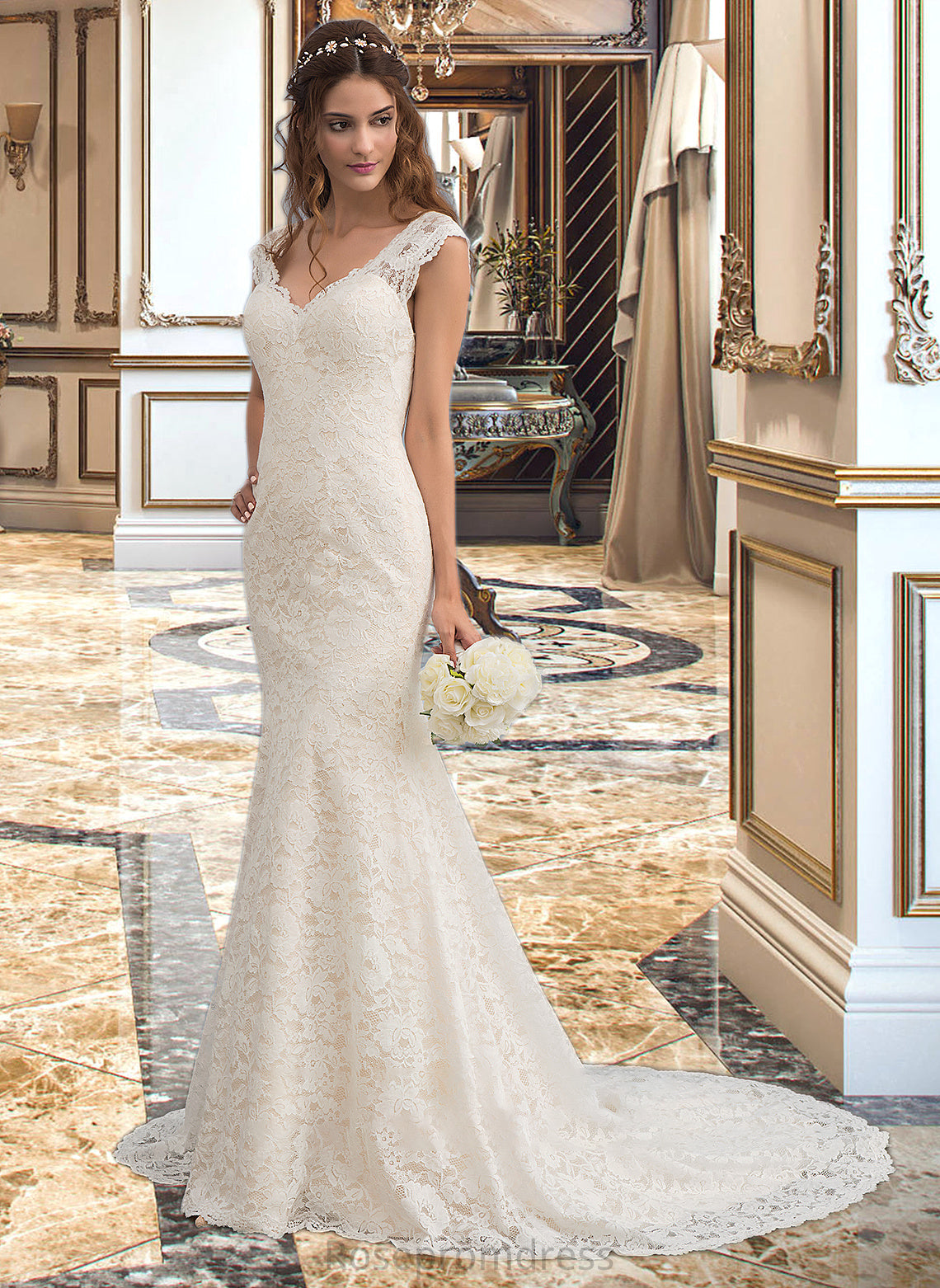 Amara Trumpet/Mermaid V-neck Court Train Lace Wedding Dress SRSP0013804