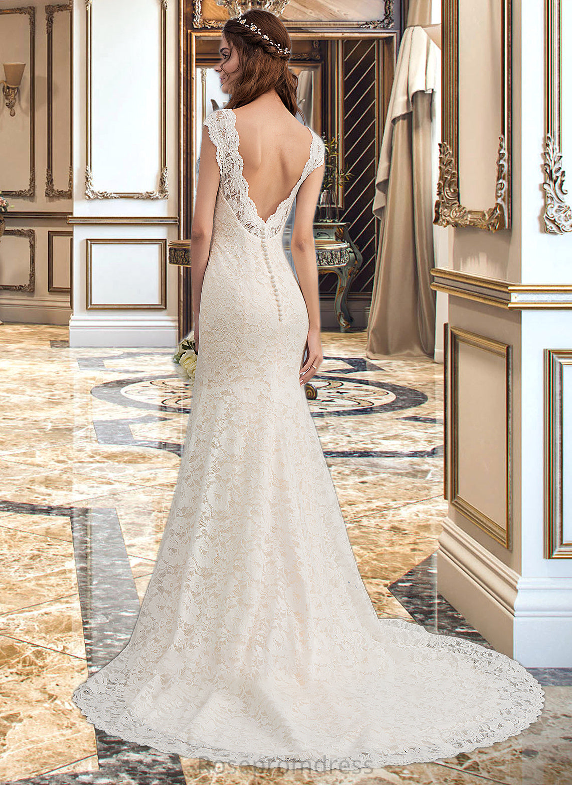 Amara Trumpet/Mermaid V-neck Court Train Lace Wedding Dress SRSP0013804
