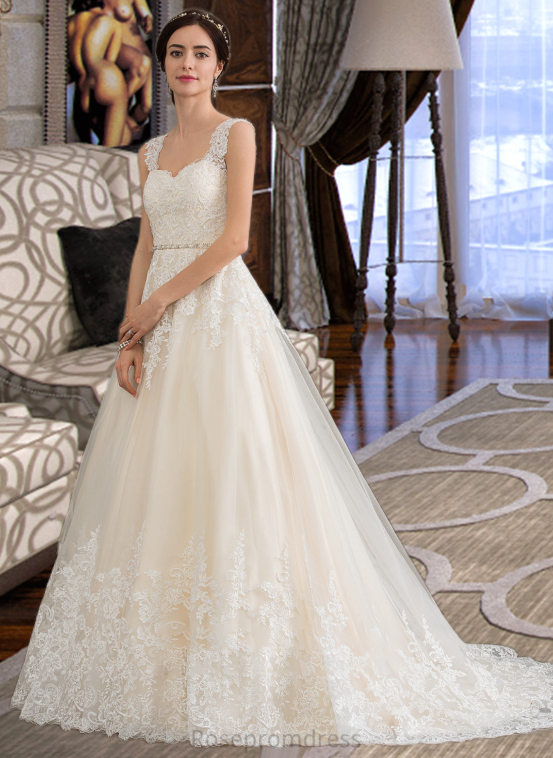 Audrey Ball-Gown/Princess Sweetheart Court Train Tulle Wedding Dress With Beading Sequins SRSP0013813