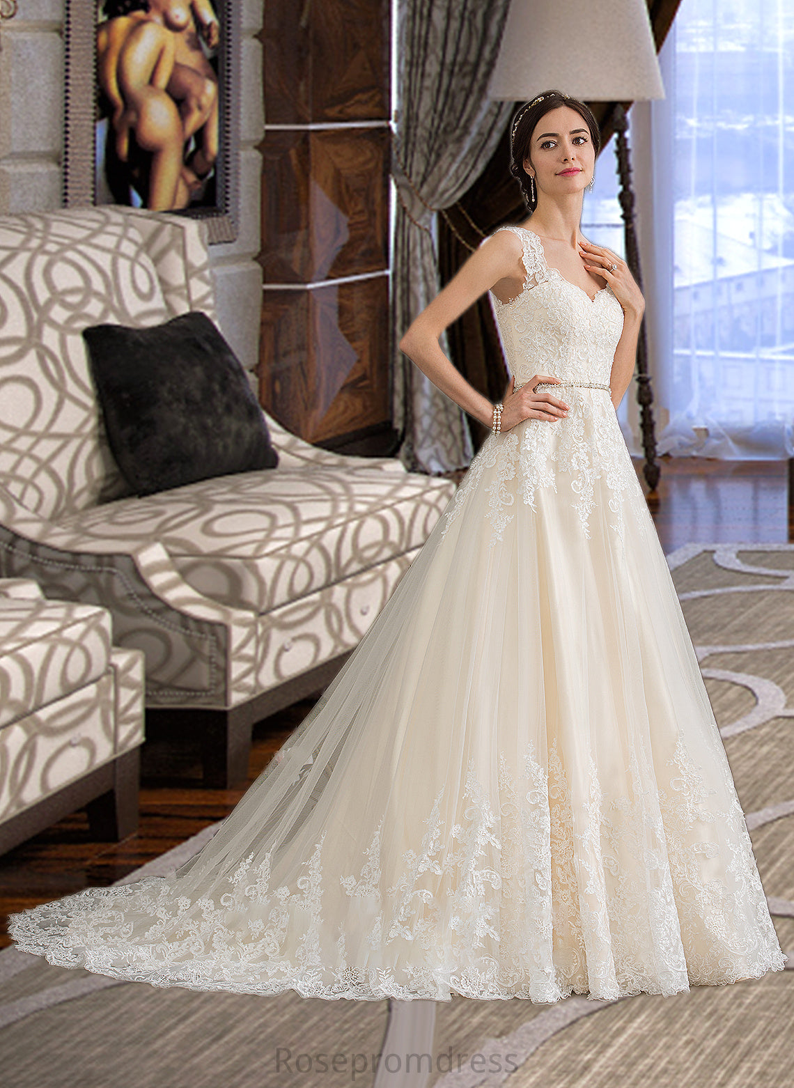 Audrey Ball-Gown/Princess Sweetheart Court Train Tulle Wedding Dress With Beading Sequins SRSP0013813