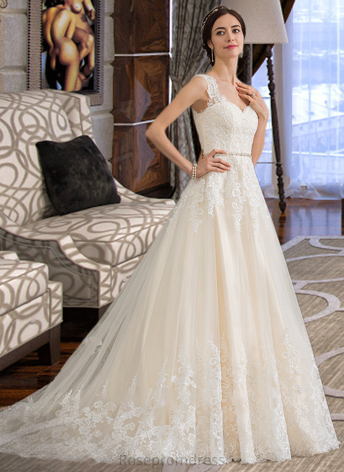 Audrey Ball-Gown/Princess Sweetheart Court Train Tulle Wedding Dress With Beading Sequins SRSP0013813
