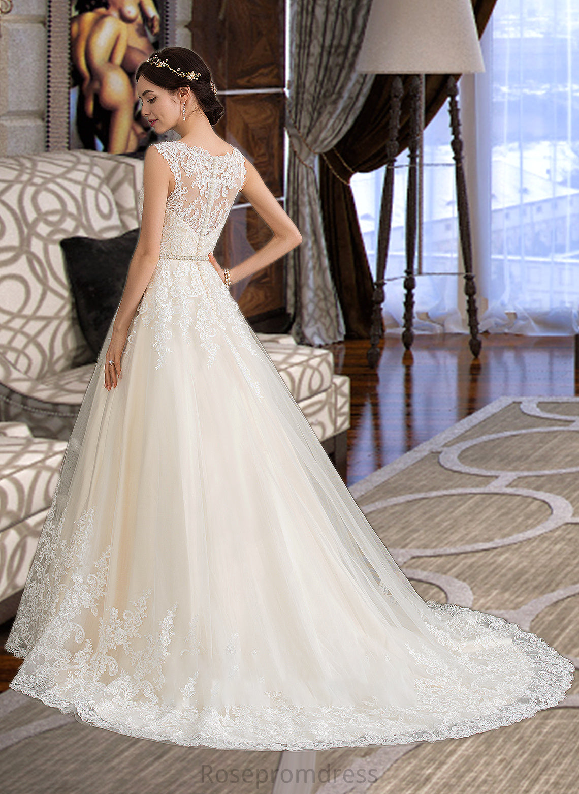 Audrey Ball-Gown/Princess Sweetheart Court Train Tulle Wedding Dress With Beading Sequins SRSP0013813