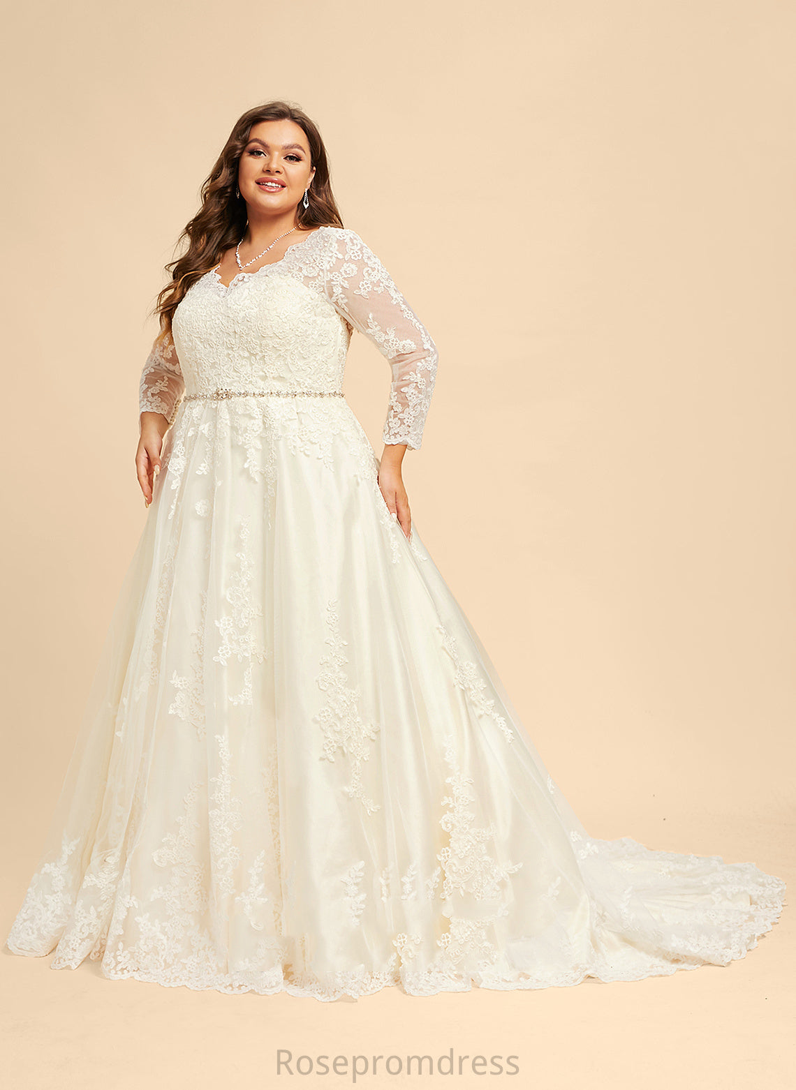 Abagail Beading With V-neck Chapel Train Wedding Dresses Dress Ball-Gown/Princess Lace Sequins Tulle Wedding