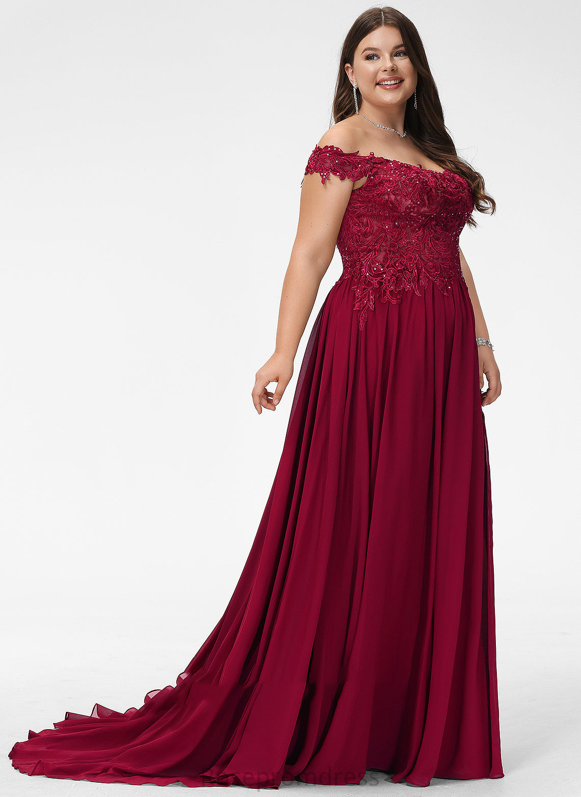 Off-the-Shoulder A-Line Prom Dresses Train Chiffon Lace Kaydence Sweep With Sequins
