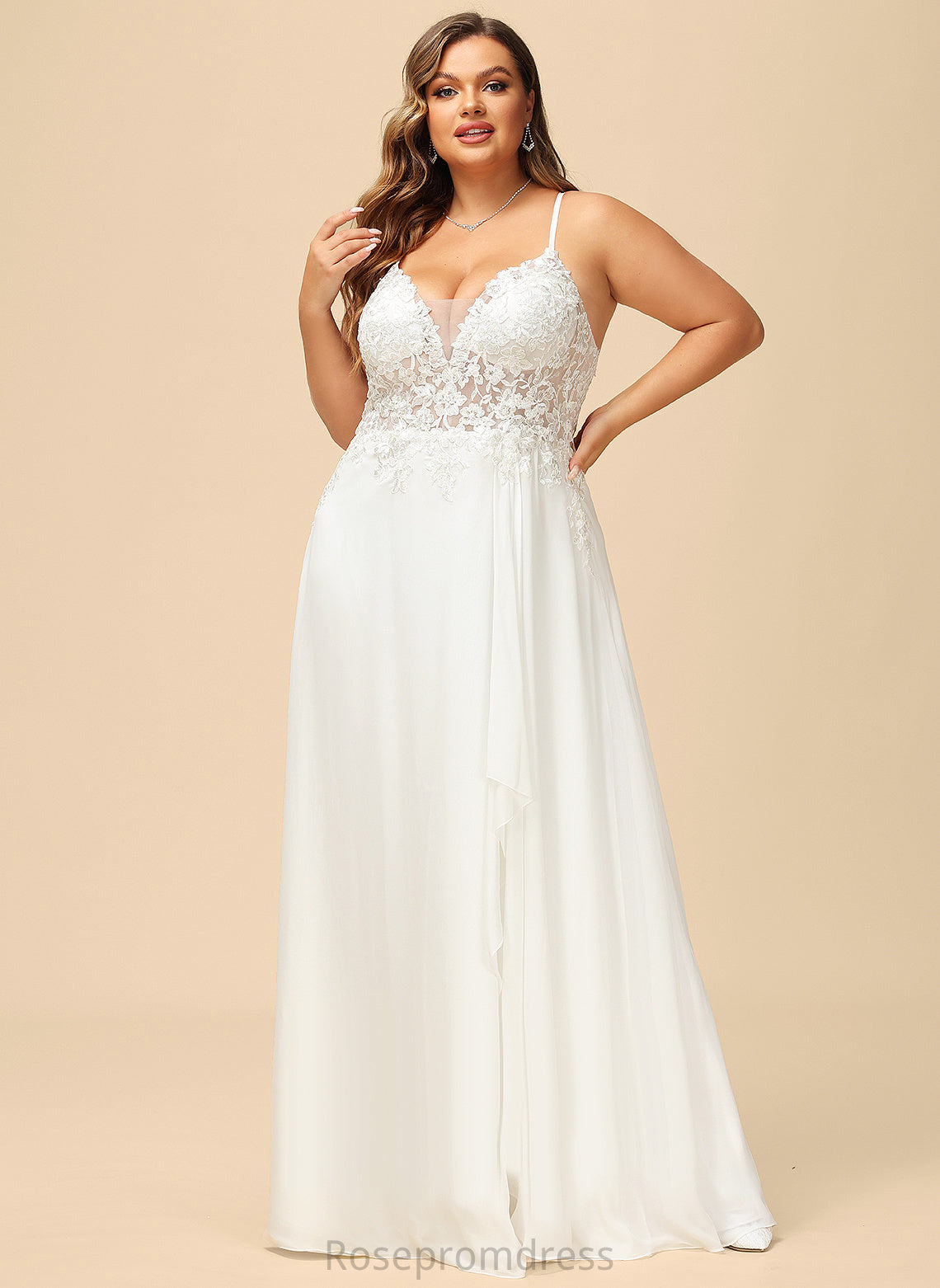 Floor-Length Wedding Wedding Dresses Chiffon Dress Anabella With A-Line V-neck Lace Sequins