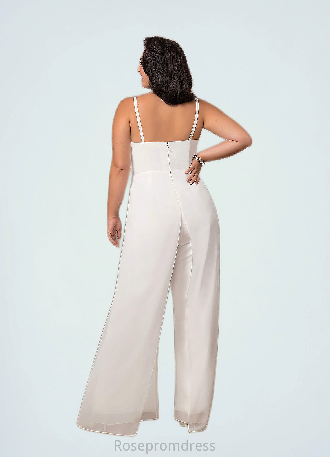 Marie Strapless Sweetheart Neckline Chiffon Jumpsuit Diamond White SRSP0020064