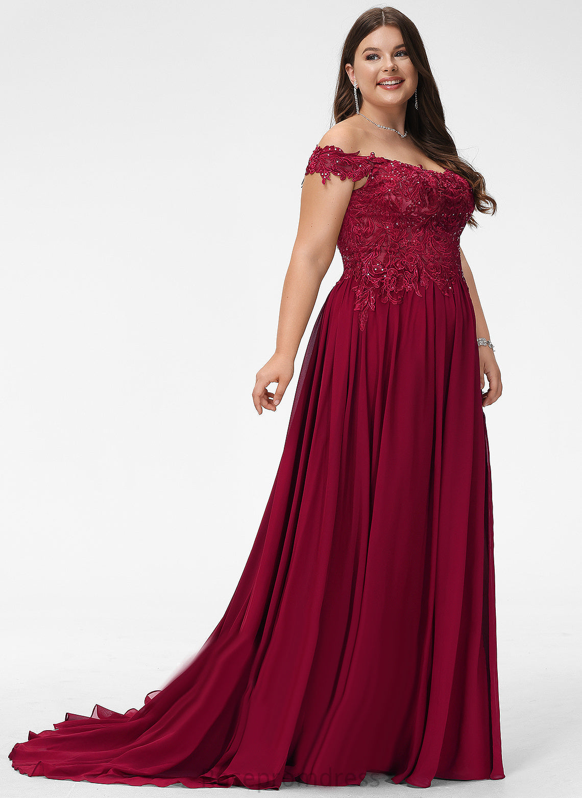 Prom Dresses Sequins With Sweep Chiffon Off-the-Shoulder Train Rebecca A-Line