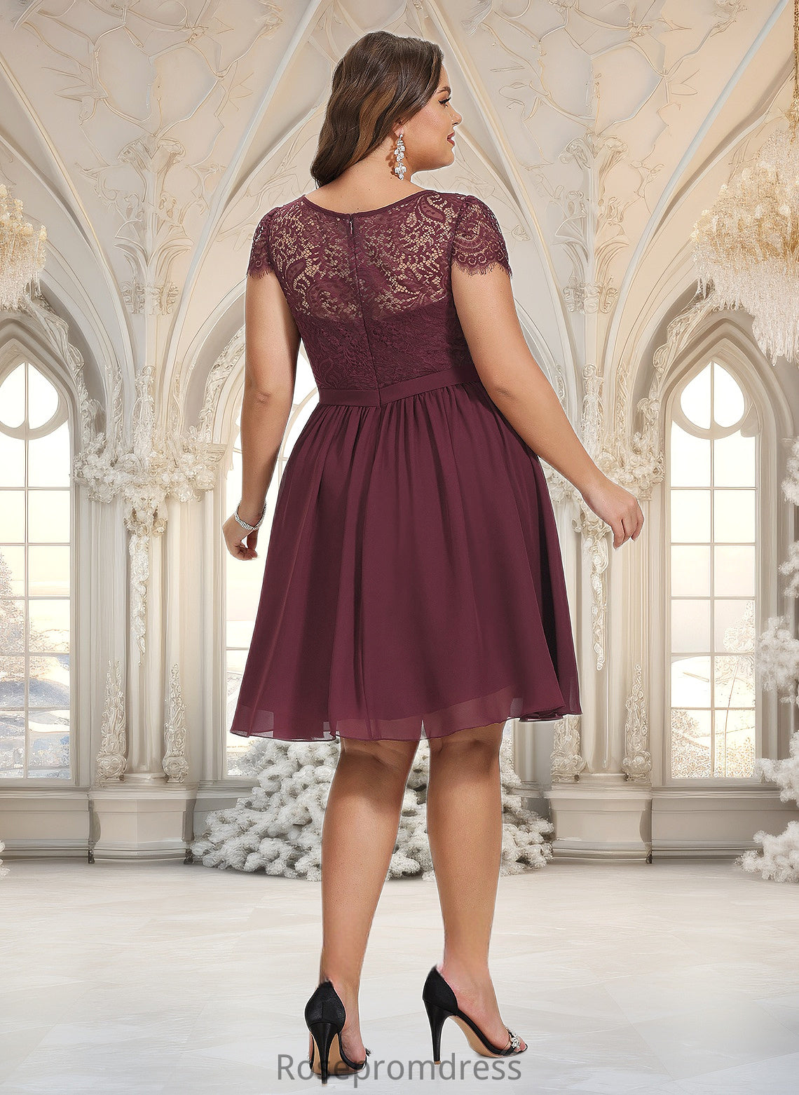 Zoey A-line Scoop Knee-Length Lace Chiffon Homecoming Dress DSP0025698