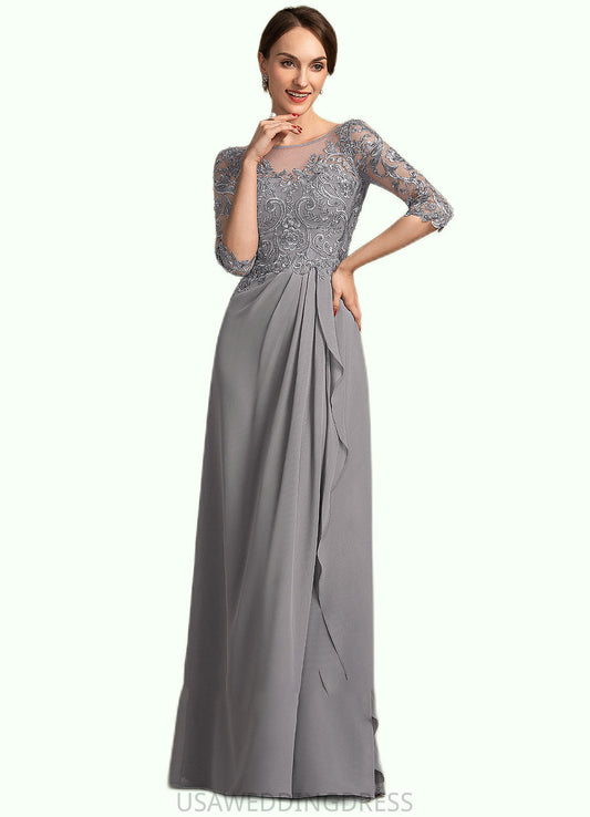 LuLu A-Line Scoop Neck Floor-Length Chiffon Lace Mother of the Bride Dress With Beading Sequins Cascading Ruffles DS126P0014529