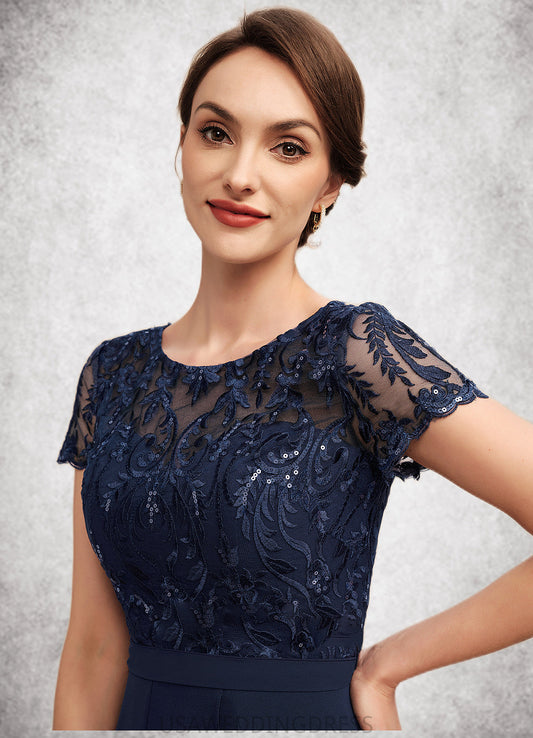 Nola A-Line Scoop Neck Asymmetrical Chiffon Lace Mother of the Bride Dress With Sequins Bow(s) Cascading Ruffles DS126P0014530
