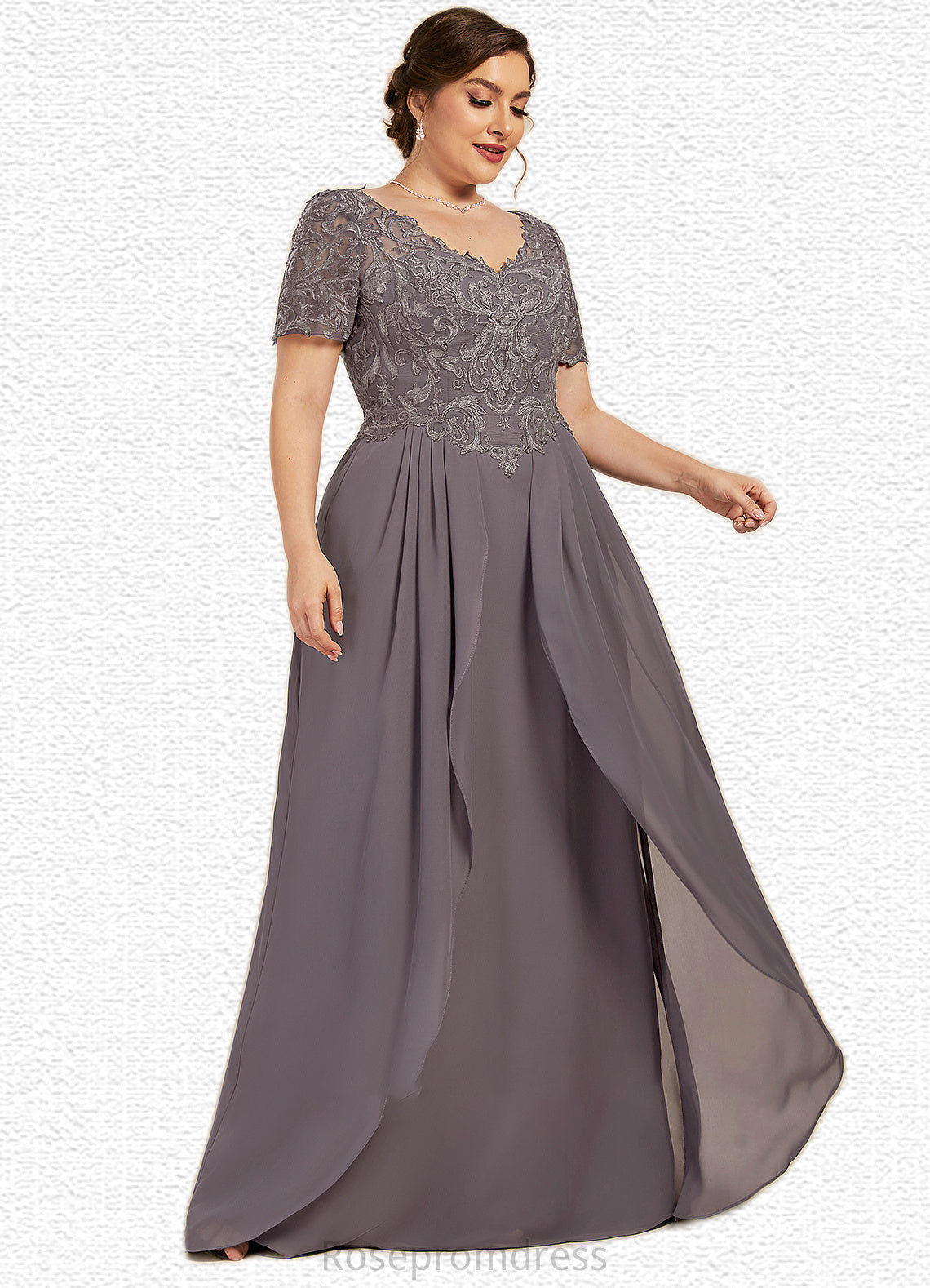 Ainsley A-line V-Neck Floor-Length Chiffon Lace Mother of the Bride Dress SRSP0014532