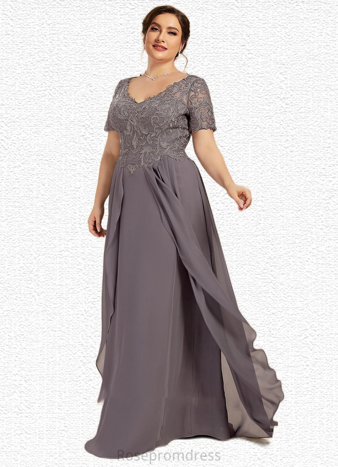 Ainsley A-line V-Neck Floor-Length Chiffon Lace Mother of the Bride Dress SRSP0014532