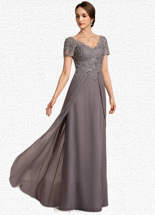 Ainsley A-line V-Neck Floor-Length Chiffon Lace Mother of the Bride Dress SRSP0014532