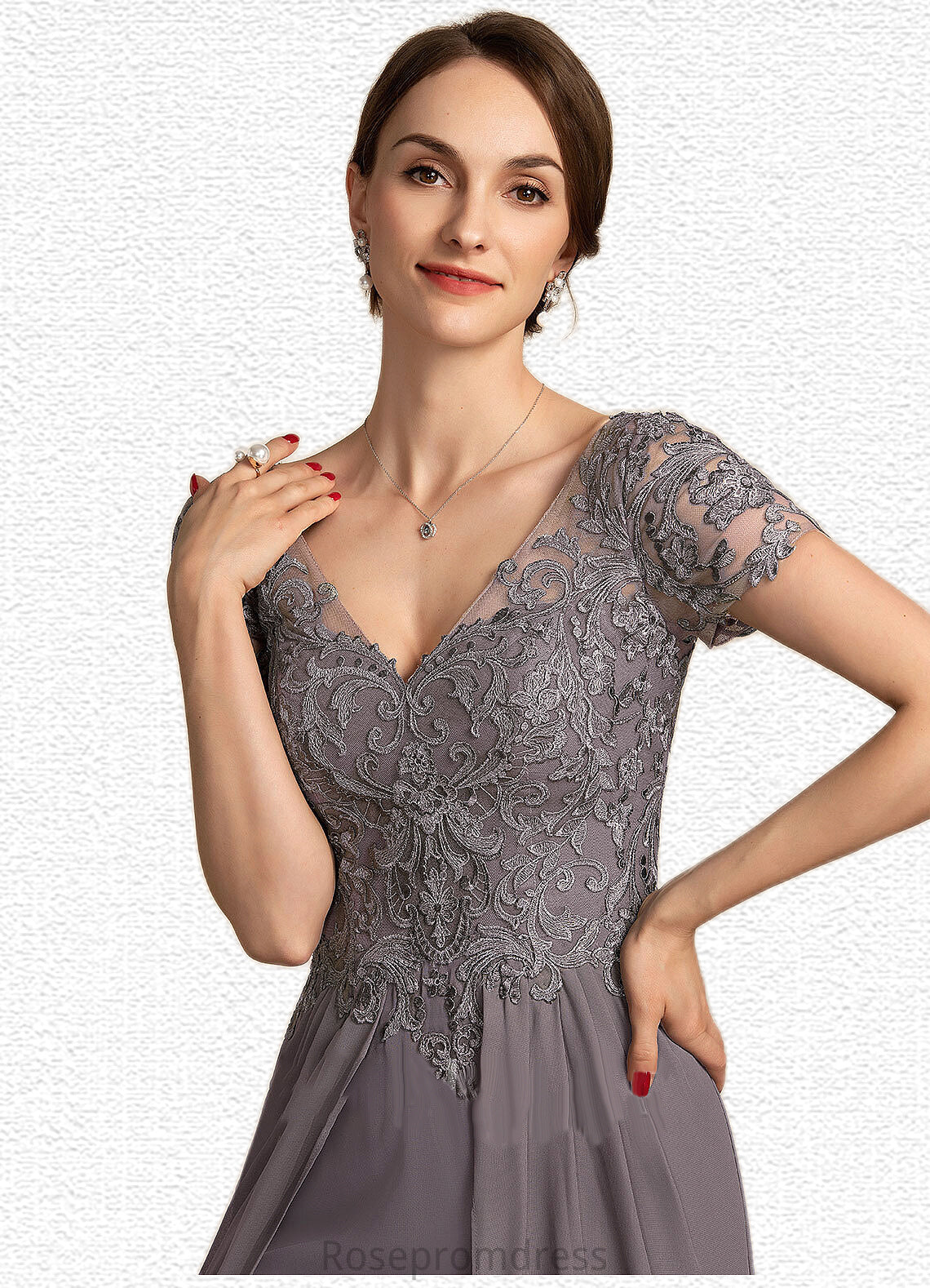 Ainsley A-line V-Neck Floor-Length Chiffon Lace Mother of the Bride Dress SRSP0014532