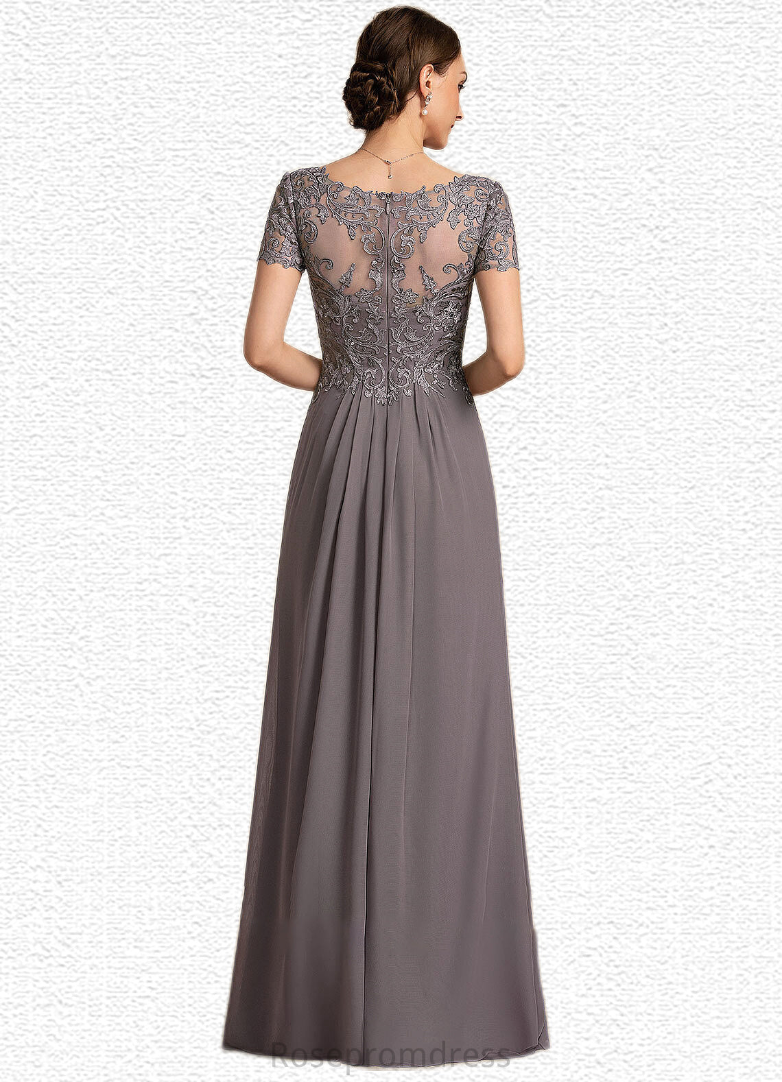 Ainsley A-line V-Neck Floor-Length Chiffon Lace Mother of the Bride Dress SRSP0014532
