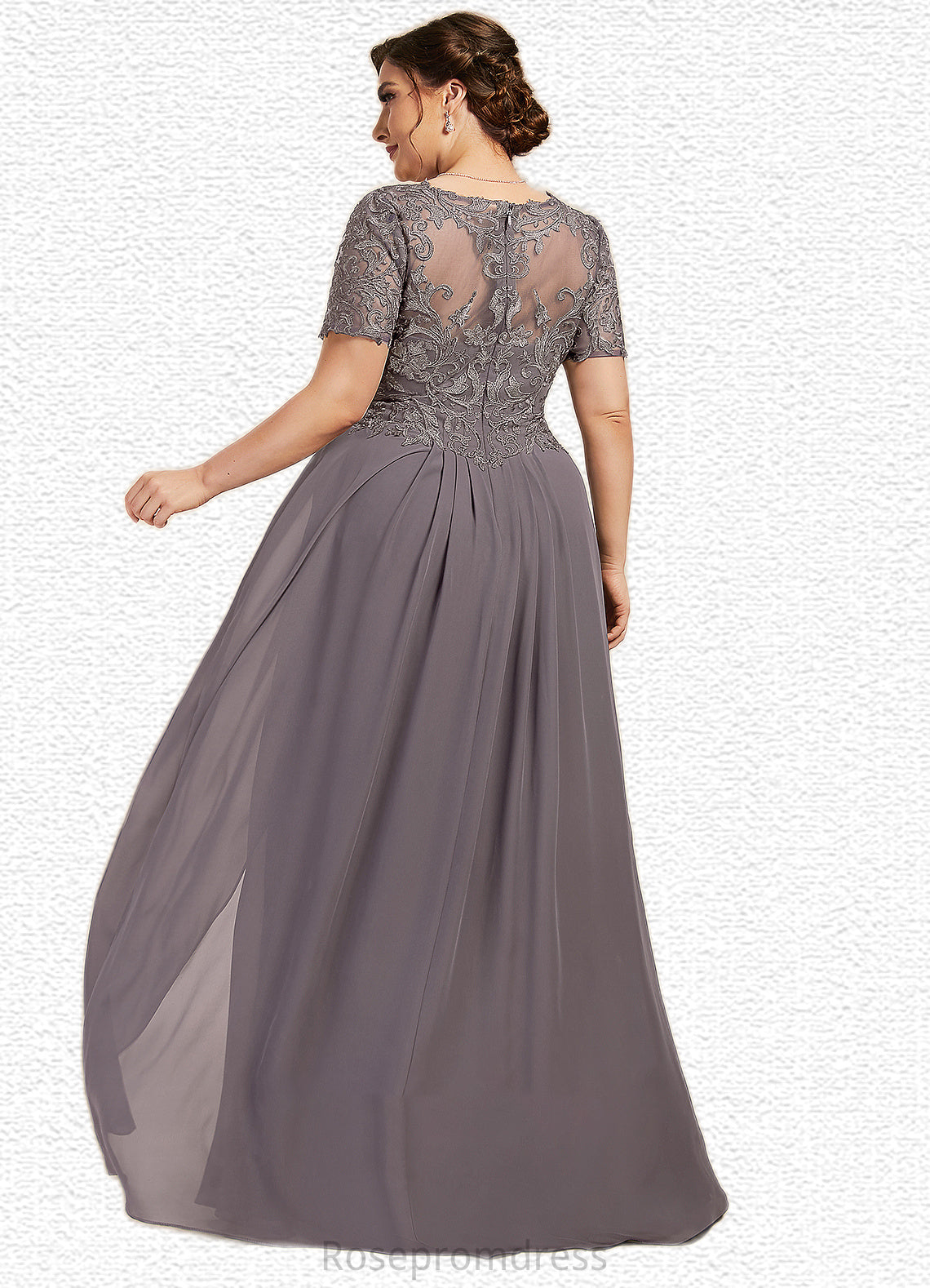 Ainsley A-line V-Neck Floor-Length Chiffon Lace Mother of the Bride Dress SRSP0014532