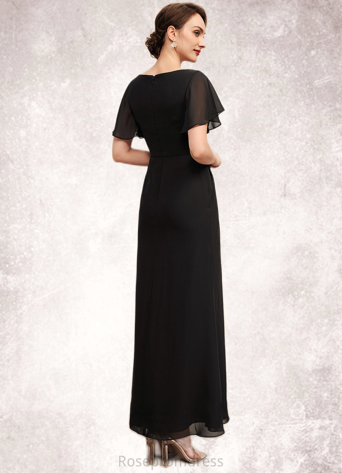 Sophia A-Line Scoop Neck Ankle-Length Chiffon Mother of the Bride Dress With Ruffle Beading SRSP0014533