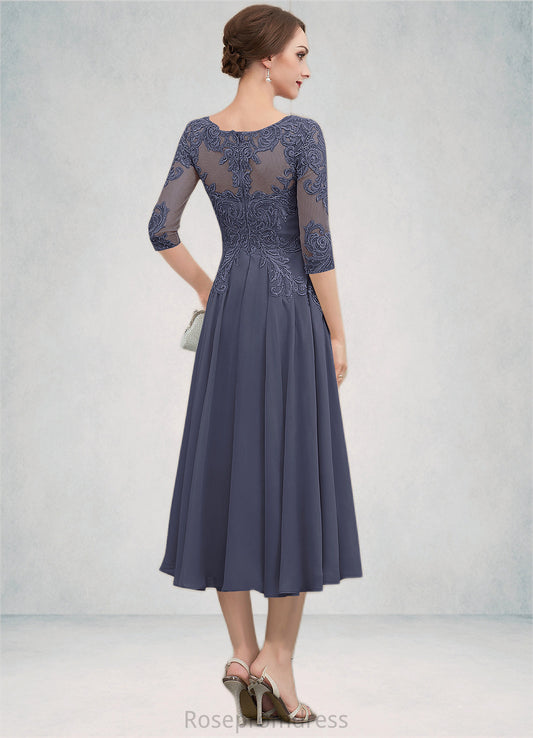 Alice A-Line Scoop Neck Tea-Length Chiffon Lace Mother of the Bride Dress With Beading Sequins SRSP0014535