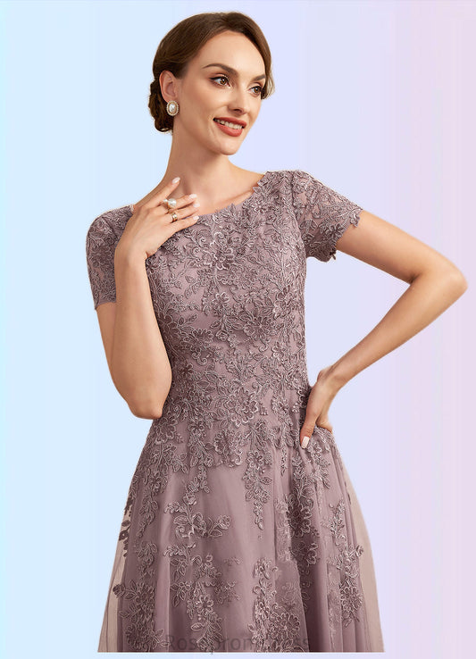 Bella A-Line Scoop Neck Tea-Length Tulle Lace Mother of the Bride Dress SRSP0014538