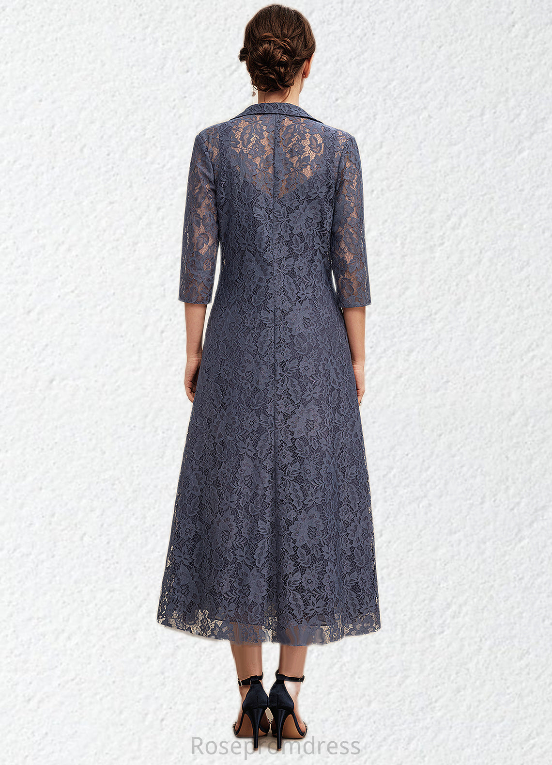 Hallie A-line V-Neck Tea-Length Chiffon Mother of the Bride Dress SRSP0014540