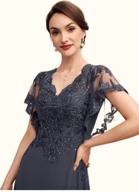 Amy A-line V-Neck Floor-Length Chiffon Lace Mother of the Bride Dress With Sequins SRSP0014542
