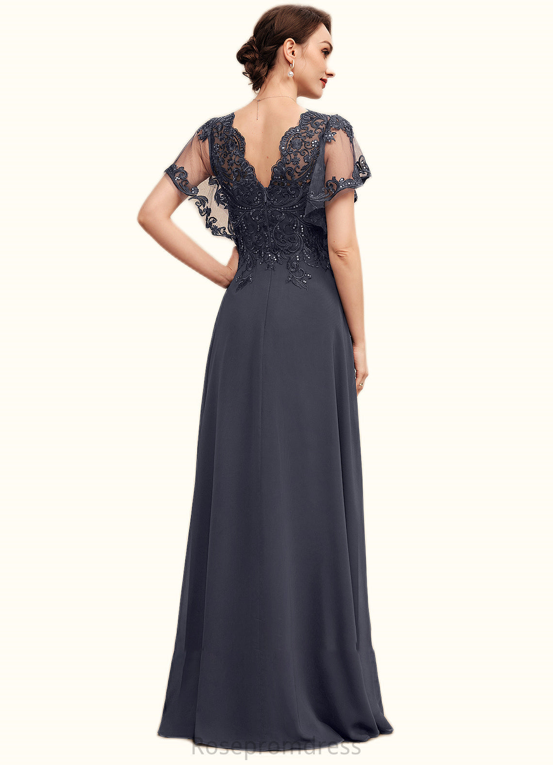 Amy A-line V-Neck Floor-Length Chiffon Lace Mother of the Bride Dress With Sequins SRSP0014542