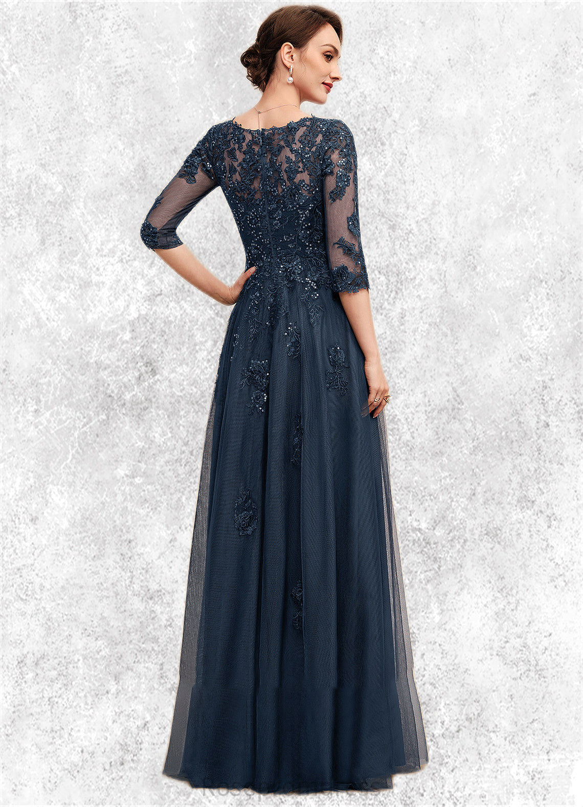 Nadine A-Line V-neck Floor-Length Tulle Lace Mother of the Bride Dress With Sequins SRSP0014543