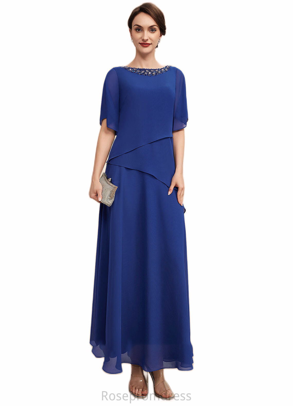 Everleigh A-Line Scoop Neck Ankle-Length Chiffon Mother of the Bride Dress With Beading SRSP0014544