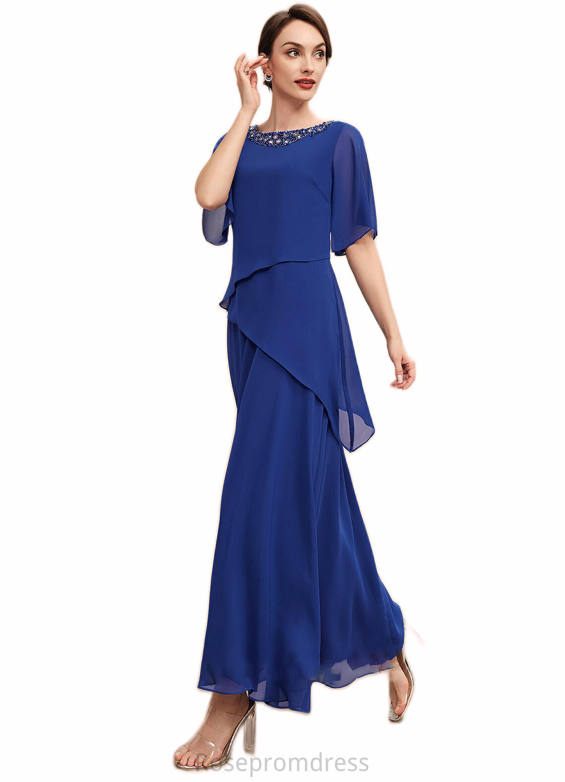 Everleigh A-Line Scoop Neck Ankle-Length Chiffon Mother of the Bride Dress With Beading SRSP0014544
