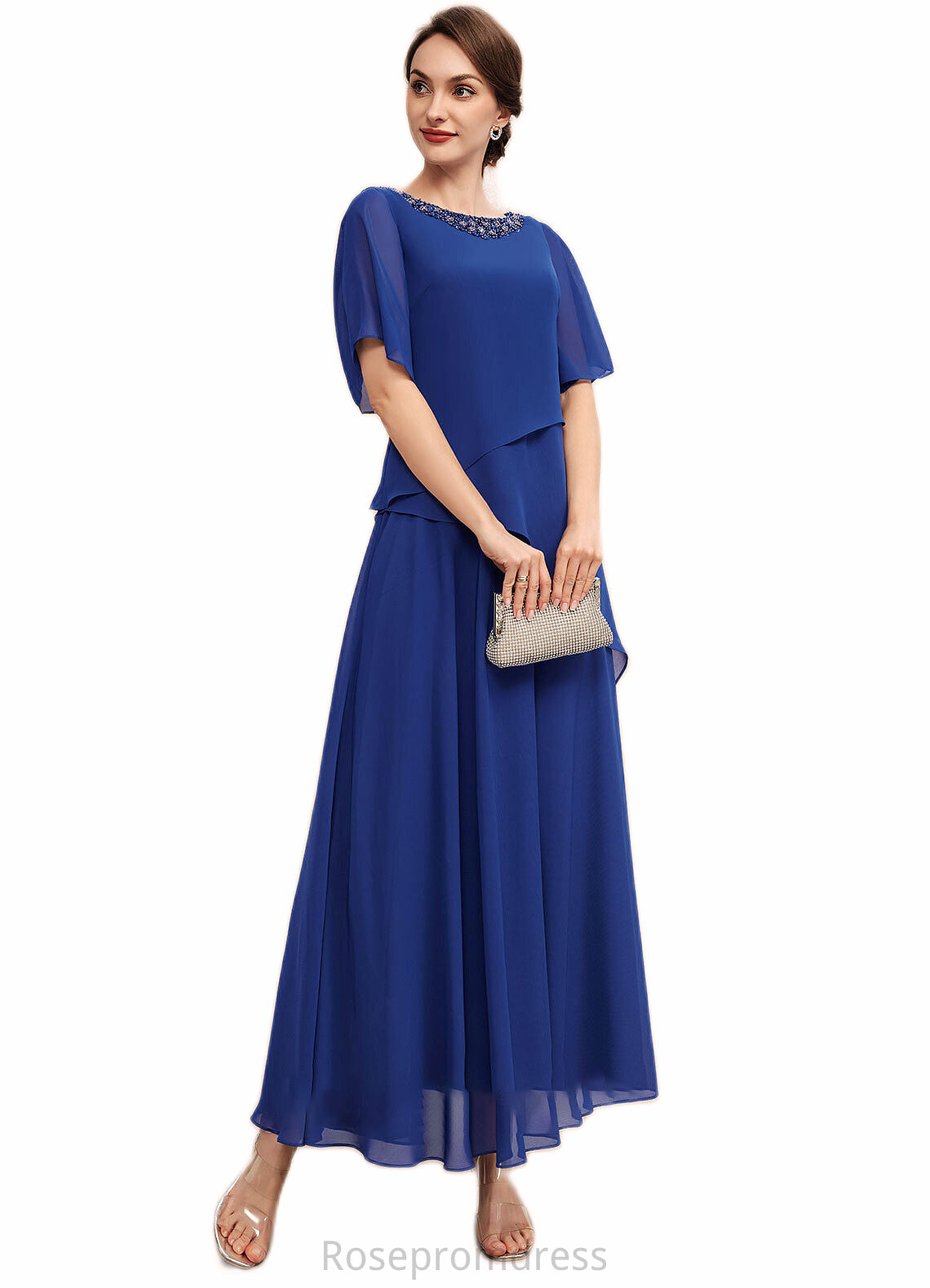 Everleigh A-Line Scoop Neck Ankle-Length Chiffon Mother of the Bride Dress With Beading SRSP0014544